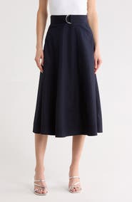 Veronica Beard Facia Belted Poplin A-Line Skirt