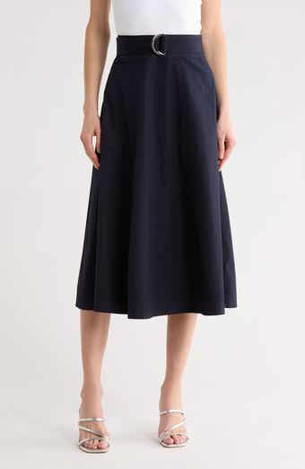 Veronica Beard Facia Belted Poplin A-Line Skirt