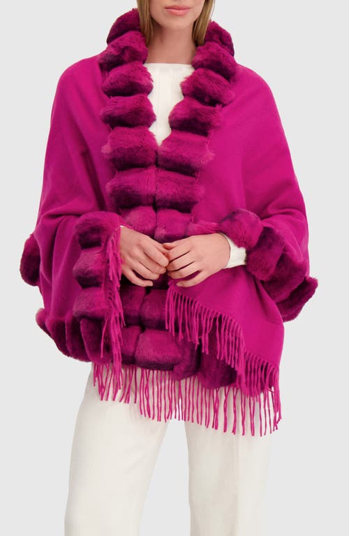 Lyla Grant Cashmere & Wool Blend Cape With Fur-free Chinchilla (faux Fur) Trim) In Pink