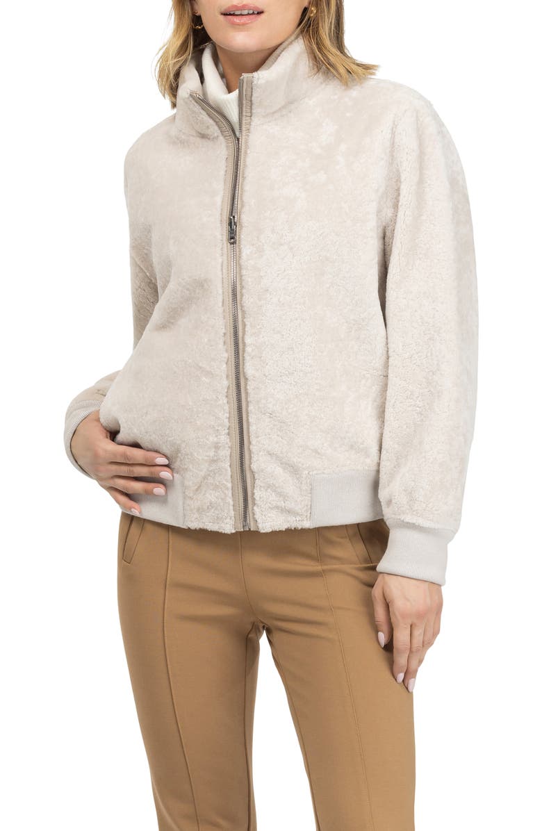 GORSKI Reversible Textured Genuine Shearling Bomber Jacket, Alternate, color, Cream/Cream