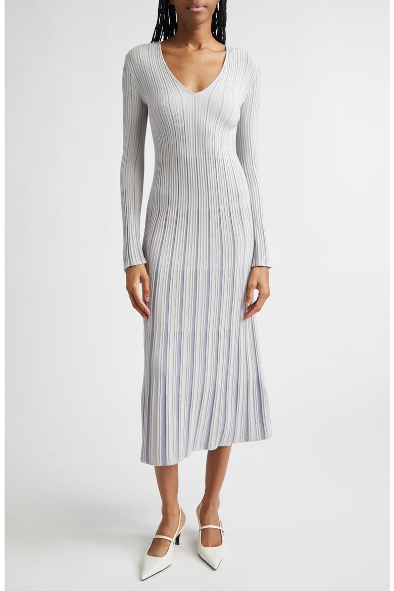 Long Sleeve Rib Sweater Dress, Main, color, PEARL
