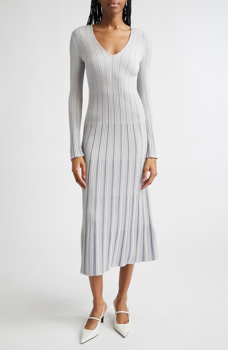 Emporio Armani Long Sleeve Rib Sweater Dress, Main, color, Pearl
