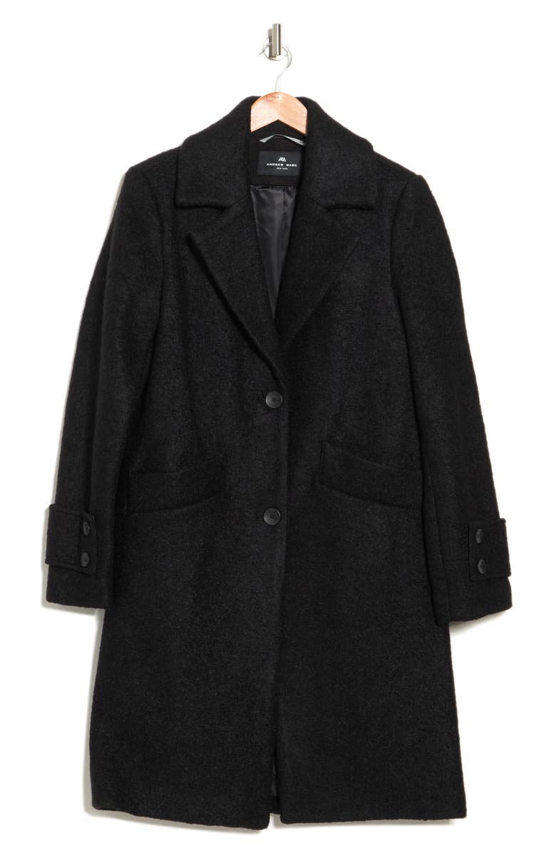 Andrew Marc Regine Pressed Bouclé Wool Blend Coat, Alternate, color, Black