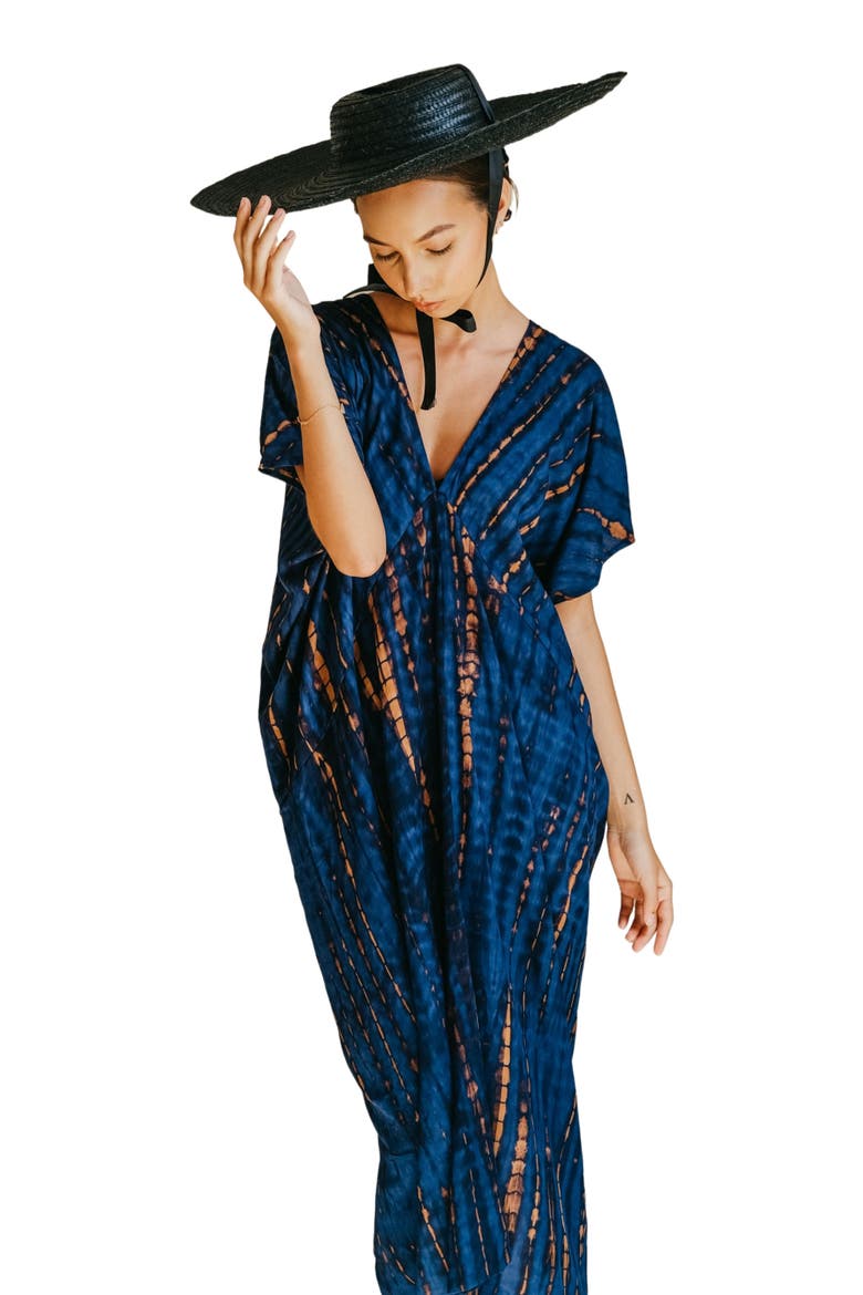 Madella Hand Dyed Kaftan Dress, Main, color, Blue