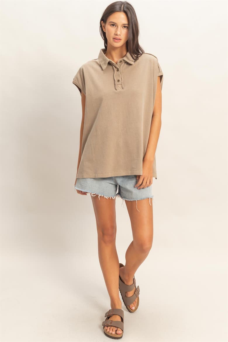 Pigment Dye Sleeveless Polo Oversized Top, Alternate, color, Mocha