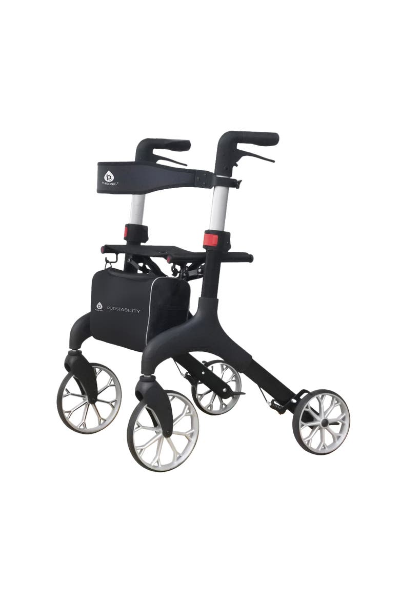 Foldable Wheeled Walker with Adjustable Height, 9-Inch Front and 8-Inch Rear Wheels, 300 lb Capacity, Main, color, Black