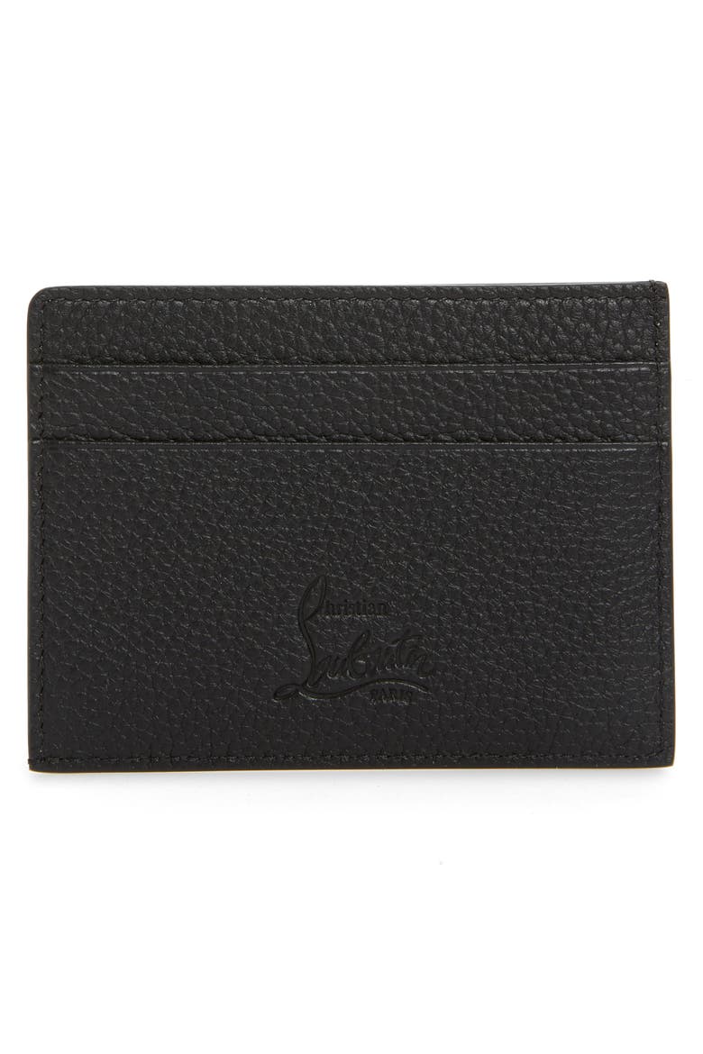 Empire Spikes Calfskin Leather Card Case, Alternate, color, BLACK/ GOLD