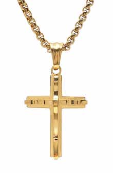 Men's 18k Gold Plated Cross Pendant Necklace