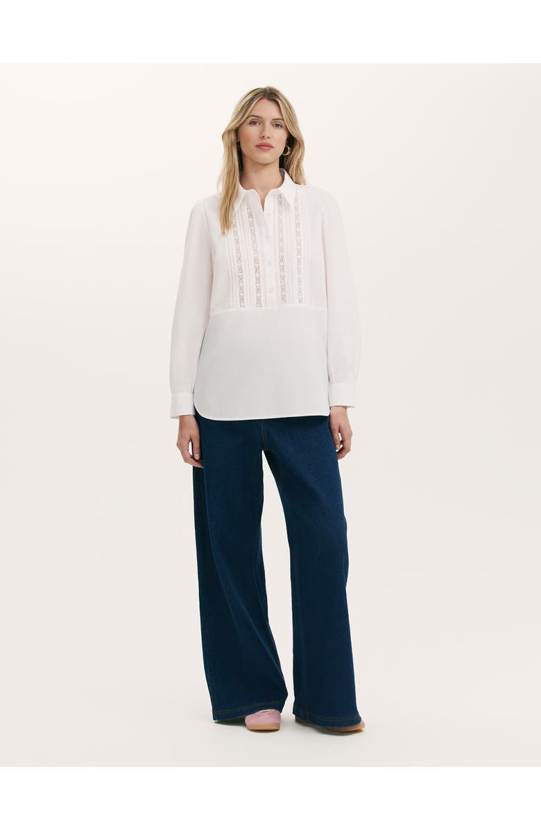 Finery London Remy Lace Detail Cotton Shirt, Alternate, color, White