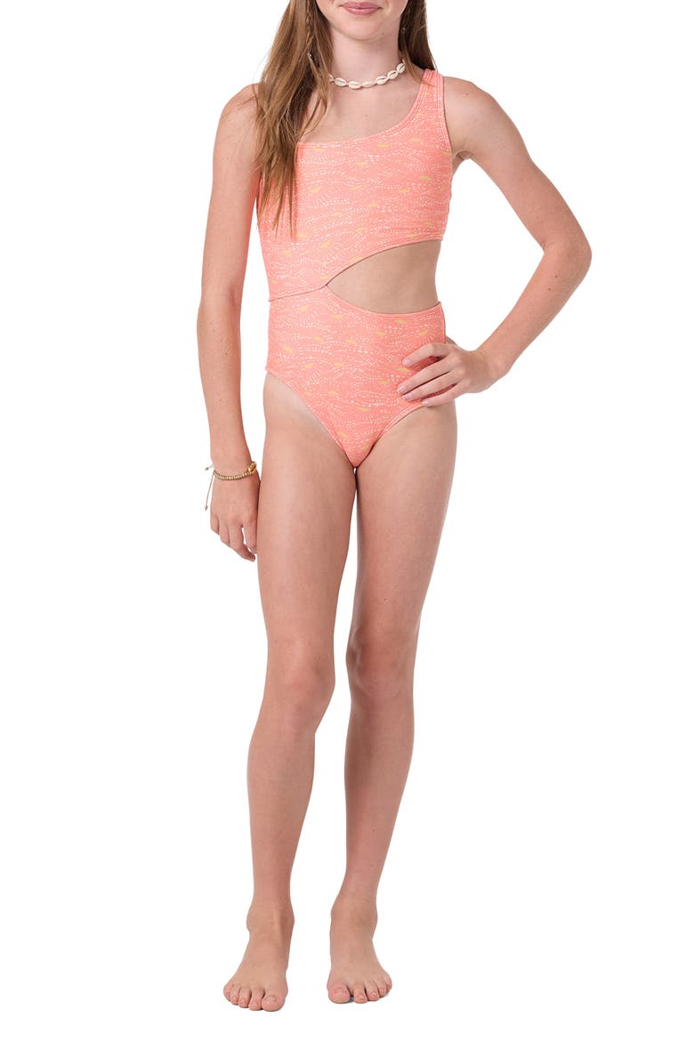 Kids' Sunshine Cutout One-Piece Swimsuit, Main, color, FUSION CORAL