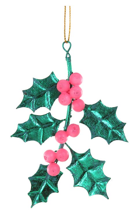 Holly Branch Paper Mache Ornament
