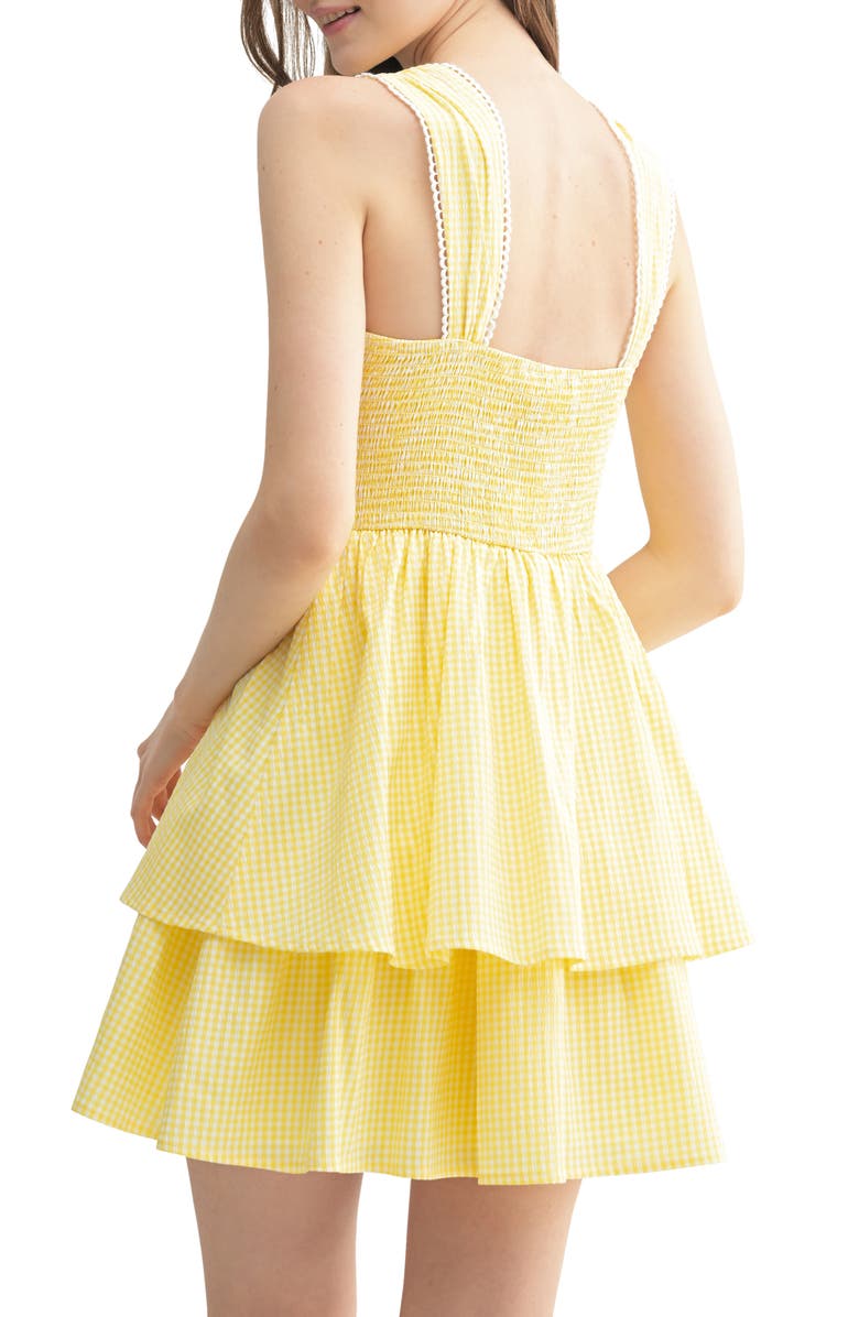 All in Favor Gingham Tiered Minidress, Alternate, color, Light Yellow