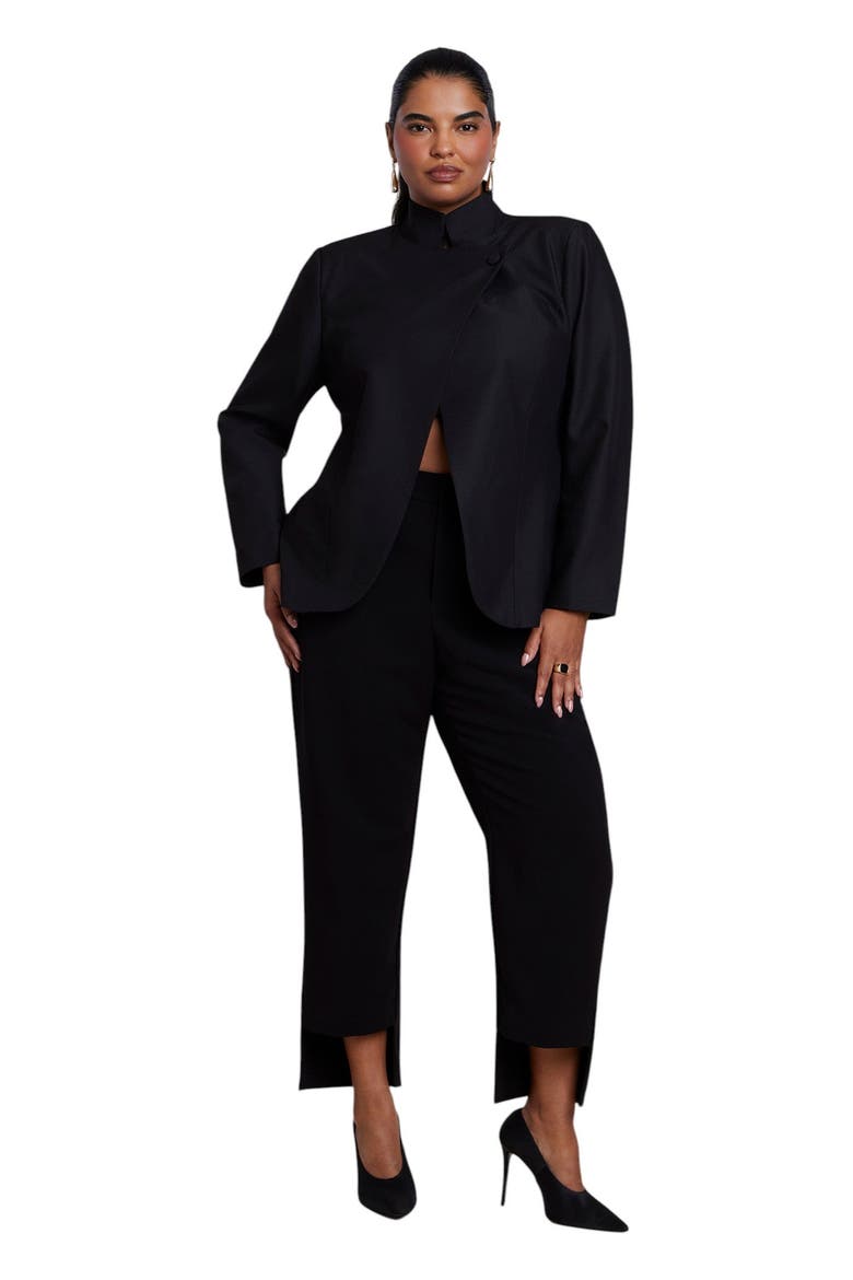Stand Collar Overlap Blazer (Plus), Alternate, color, BLACK ONYX