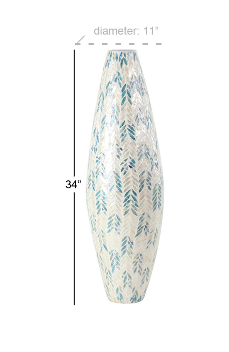WILLOW ROW White Mother of Pearl Handmade Vase with Blue Accents, Alternate, color,