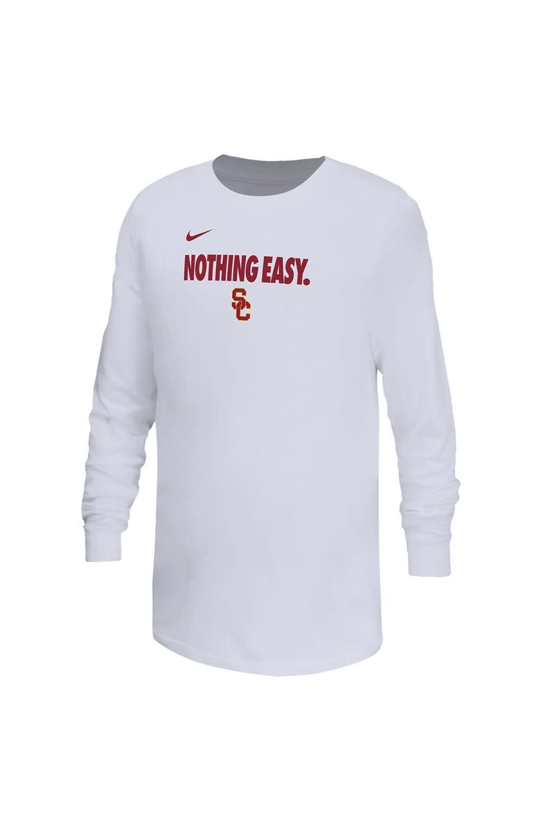 Nike Youth Nike White USC Trojans 2025 On-Court Bench Long Sleeve T-Shirt, Alternate, color, 