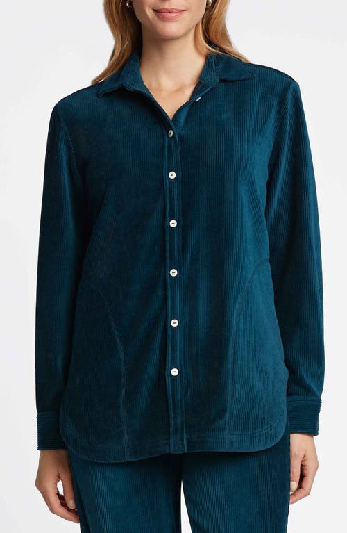 Foxcroft Maddy Plush Corduroy Button-Up Shirt in Deep Teal 