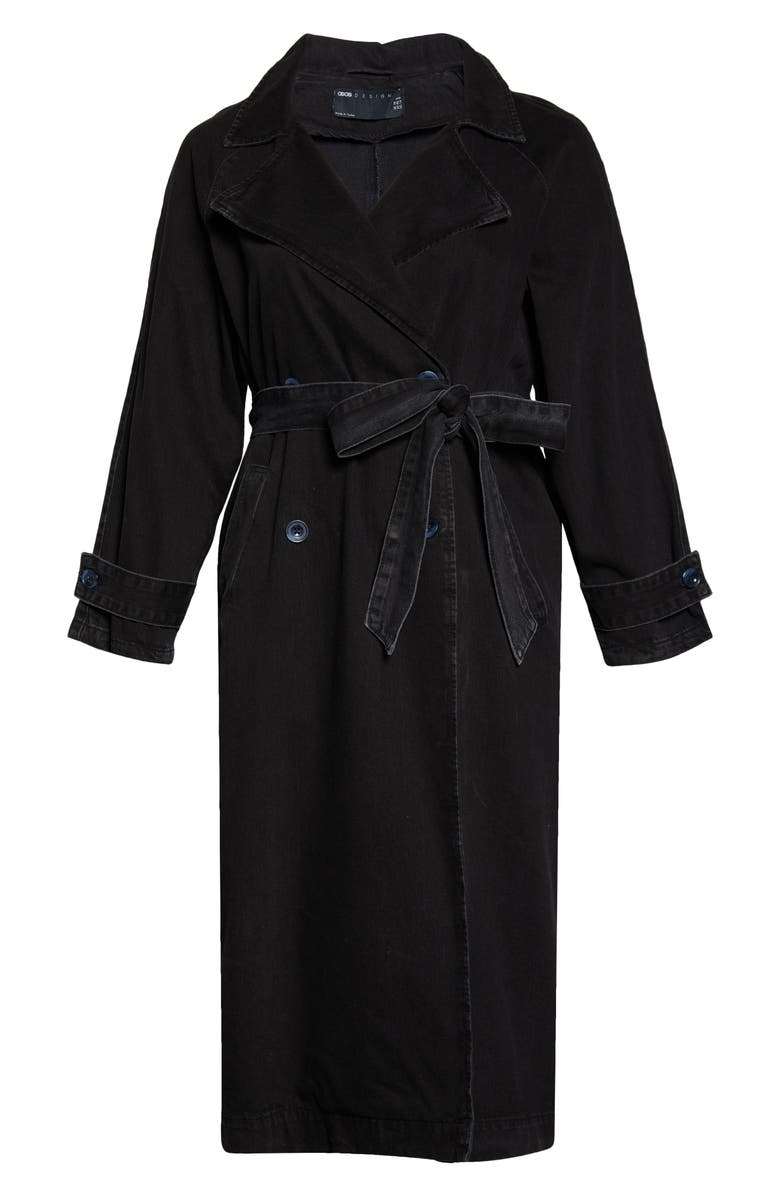 ASOS DESIGN Curve Cotton Denim Trench Coat, Alternate, color,