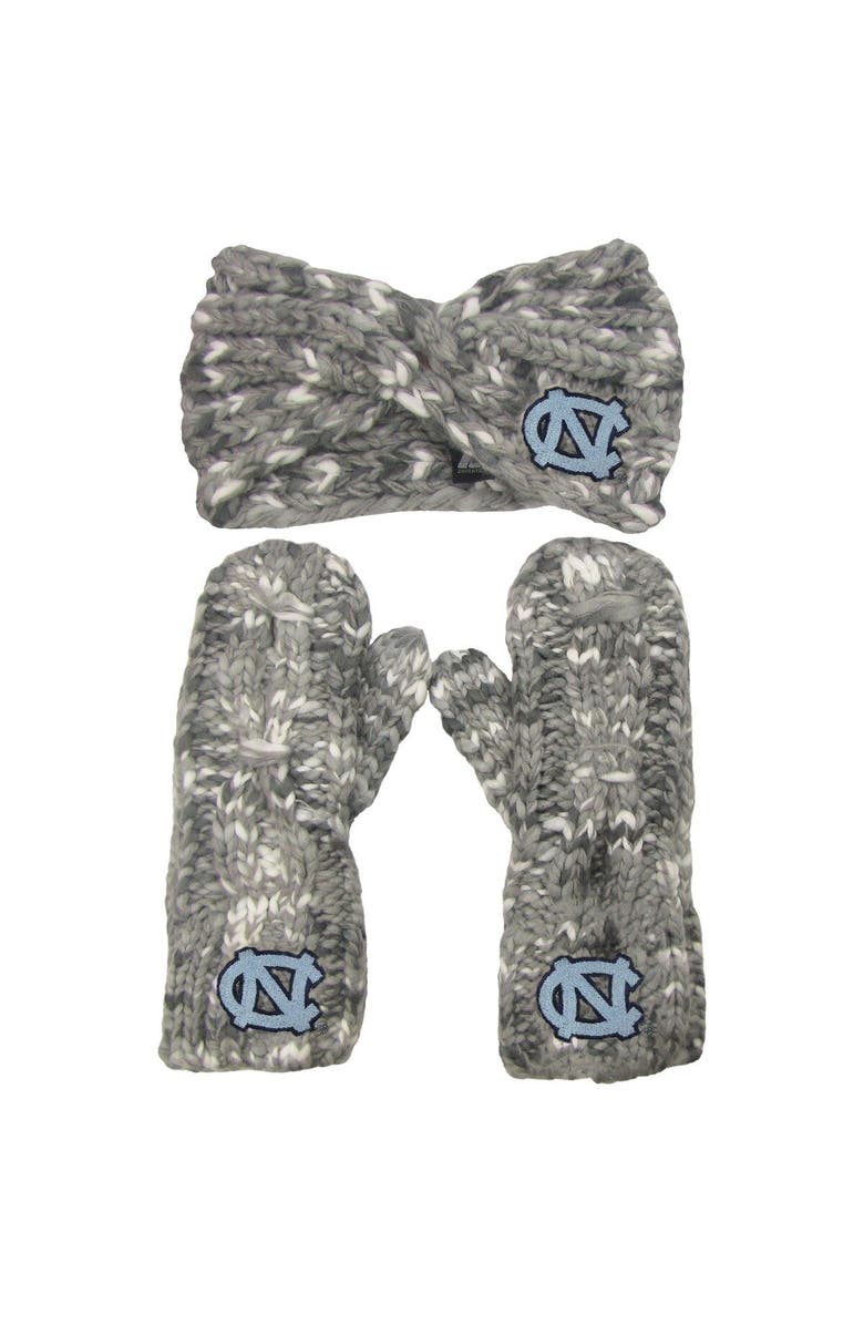 ZOOZATZ Women's ZooZatz North Carolina Tar Heels Logo Marled Headband and Mitten Set, Main, color, Gray