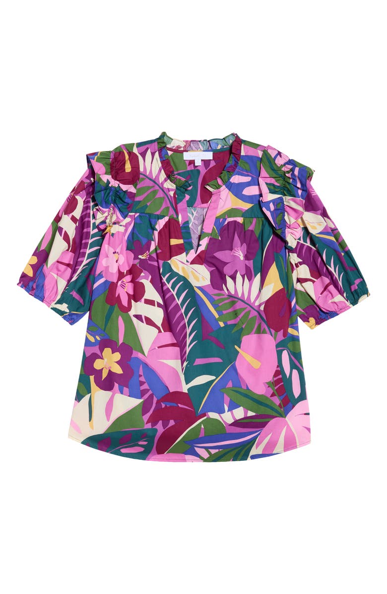 SUGARLIPS Blain Tropics Paz Cotton Poplin Top, Alternate, color, Purple Multi