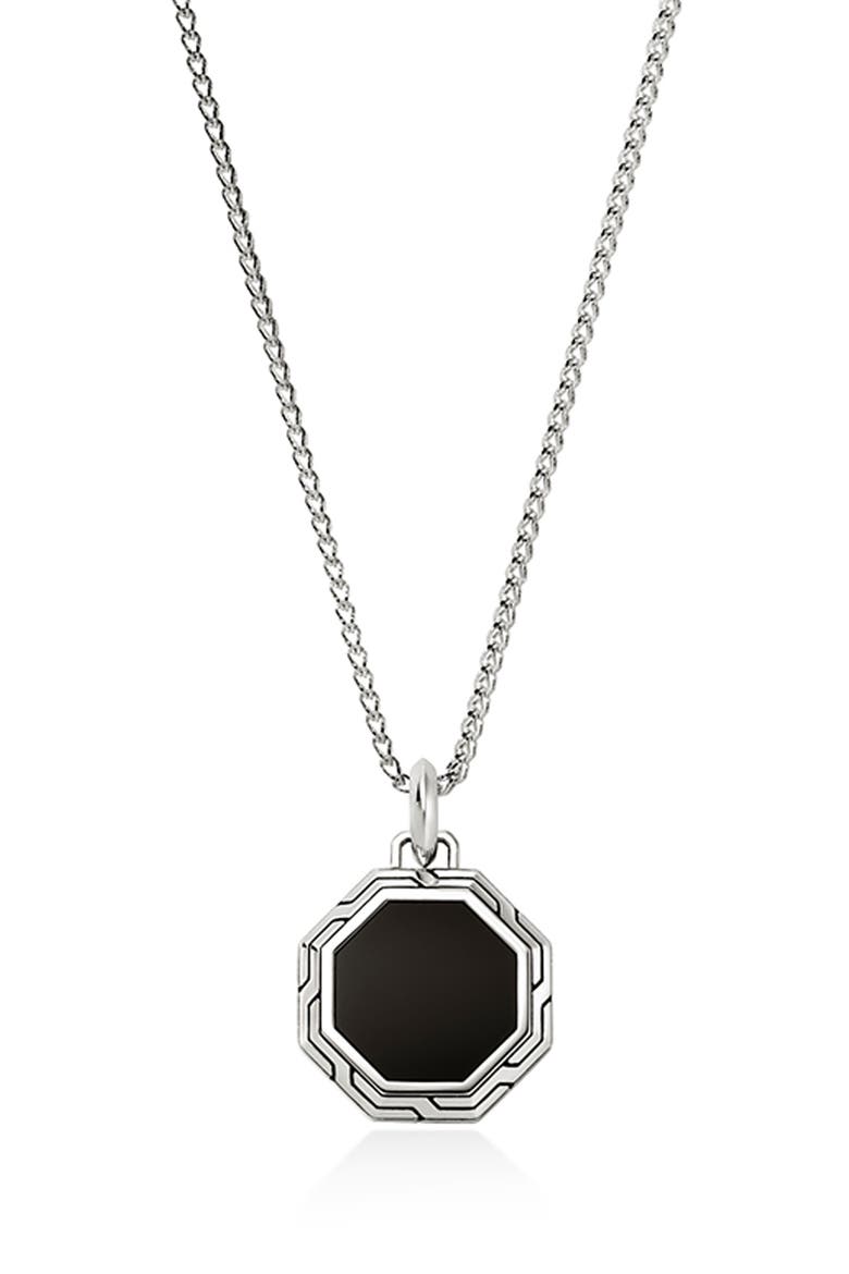 Octagon Tag Necklace, Sterling Silver, Main, color, BLACK