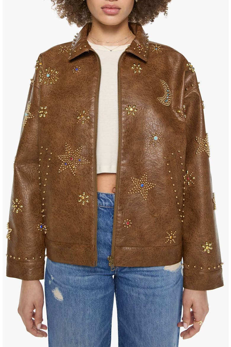 The Zip It Studded Faux Leather Jacket, Main, color, BROWN AND CREAM