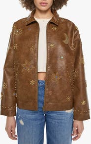 MOTHER The Zip It Studded Faux Leather Jacket