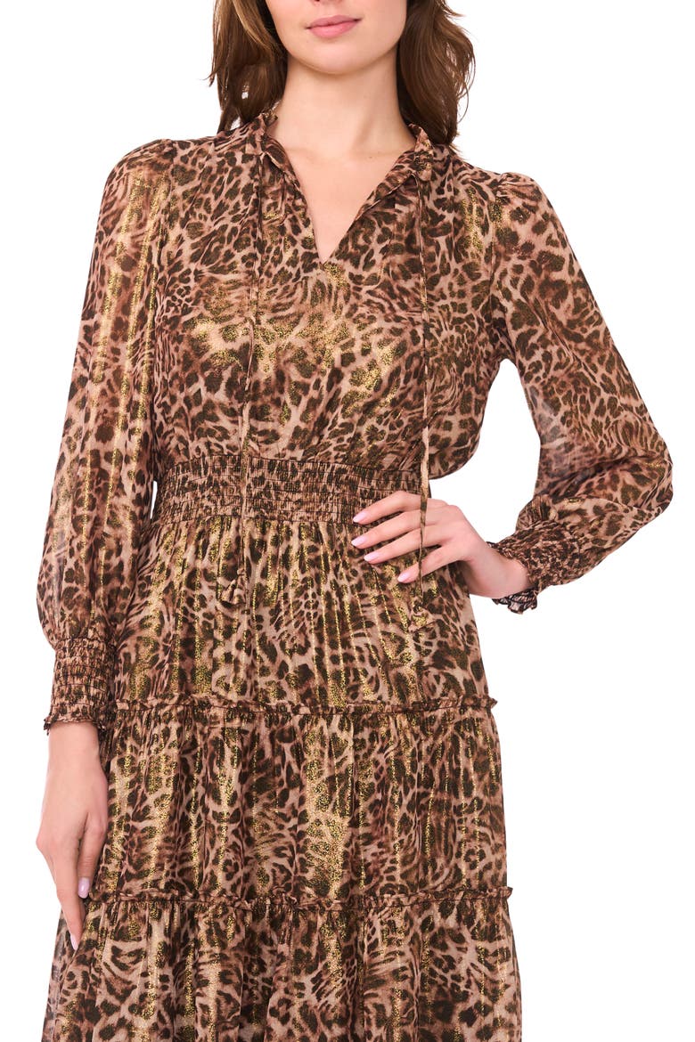 Long Sleeve Tiered Midi Dress, Alternate, color, BROWNSTONE