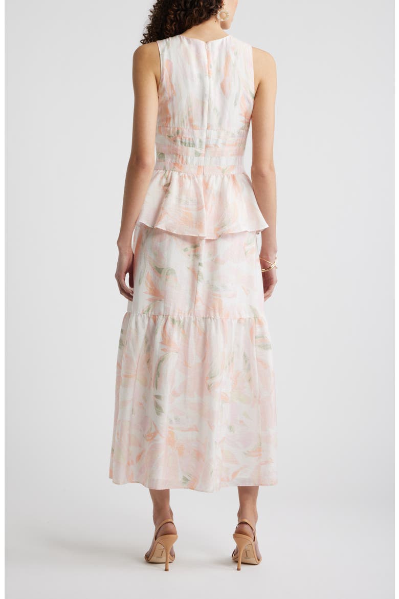 Crewneck Seamed Waist Maxi Dress, Alternate, color, WHITE JARDIN ABSTRACT