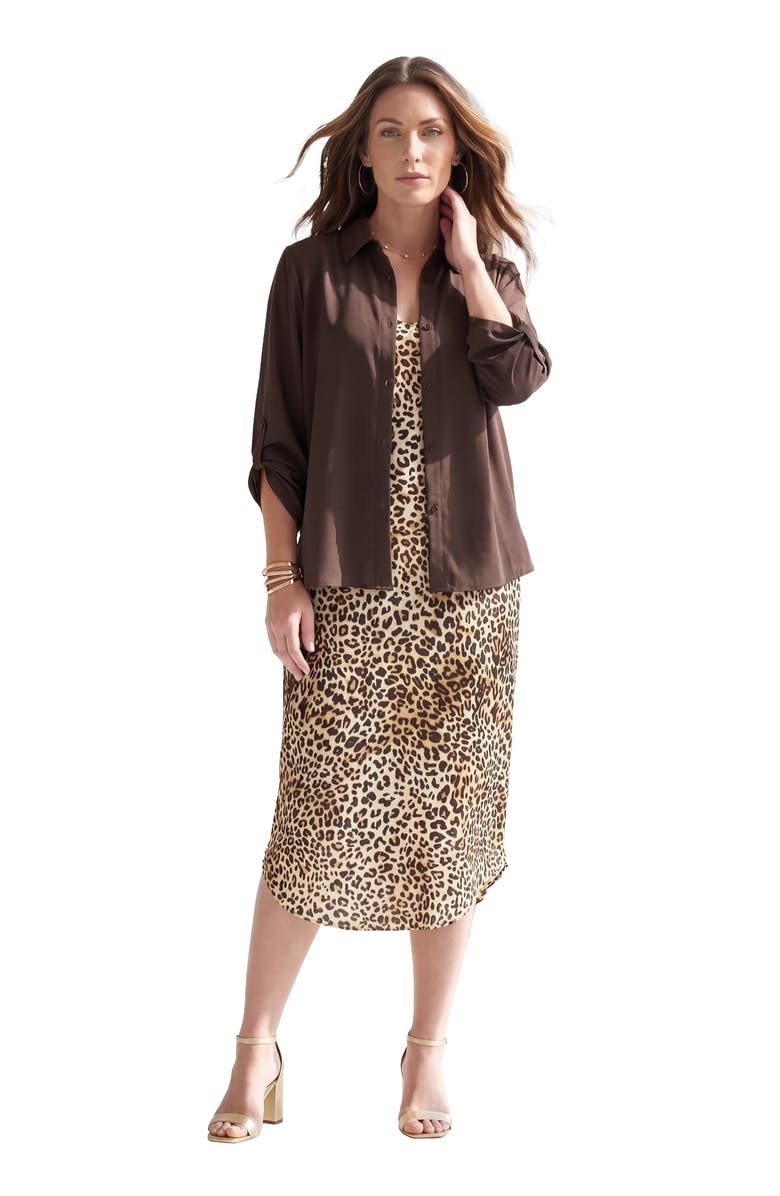 Roaman's Roll Tab Jacket Dress, Main, color, Natural Animal Print