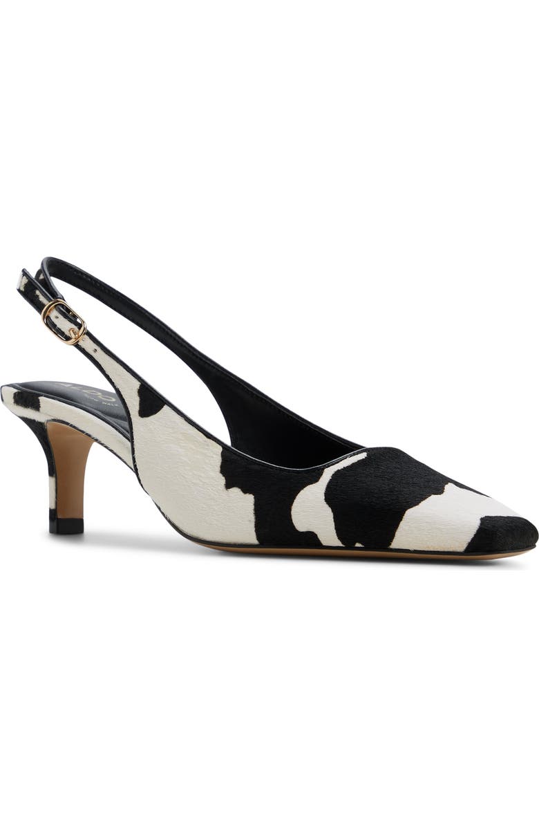 ALDO Gabrielle Calf Hair Slingback Pump, Main, color, White/ Black