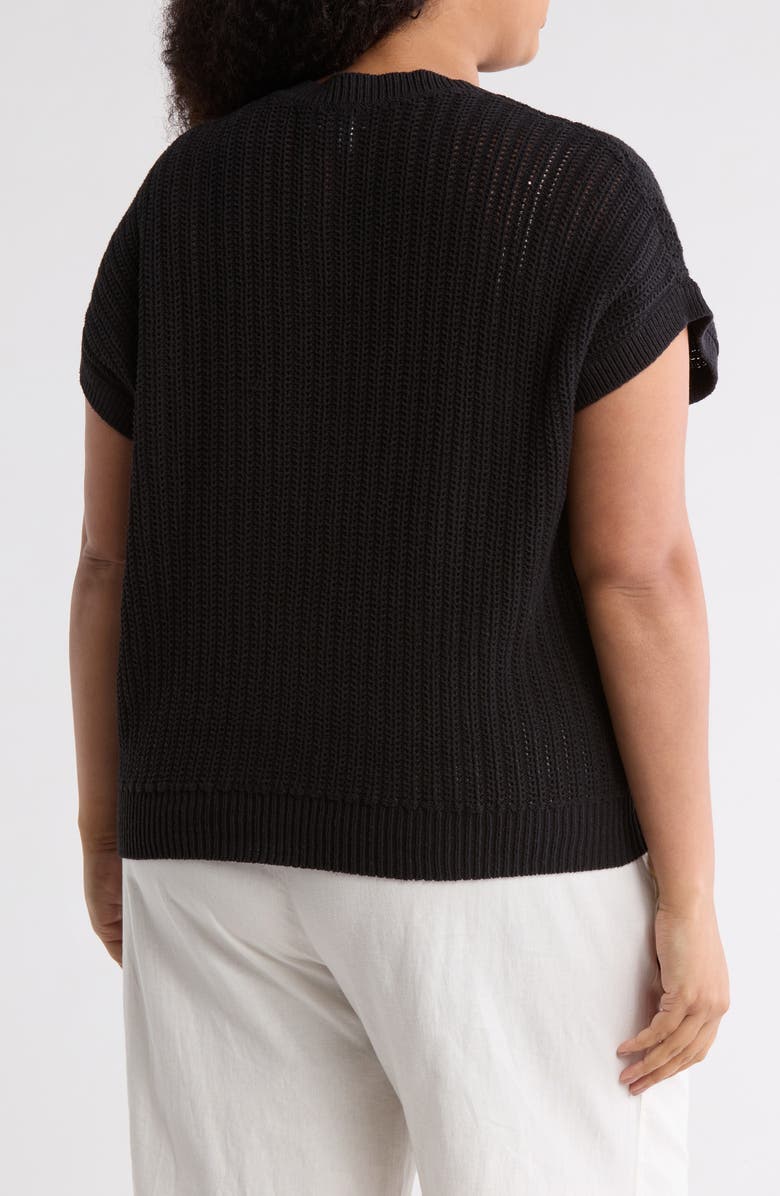 NORDSTROM RACK Cotton Short Sleeve Sweater, Alternate, color, Black