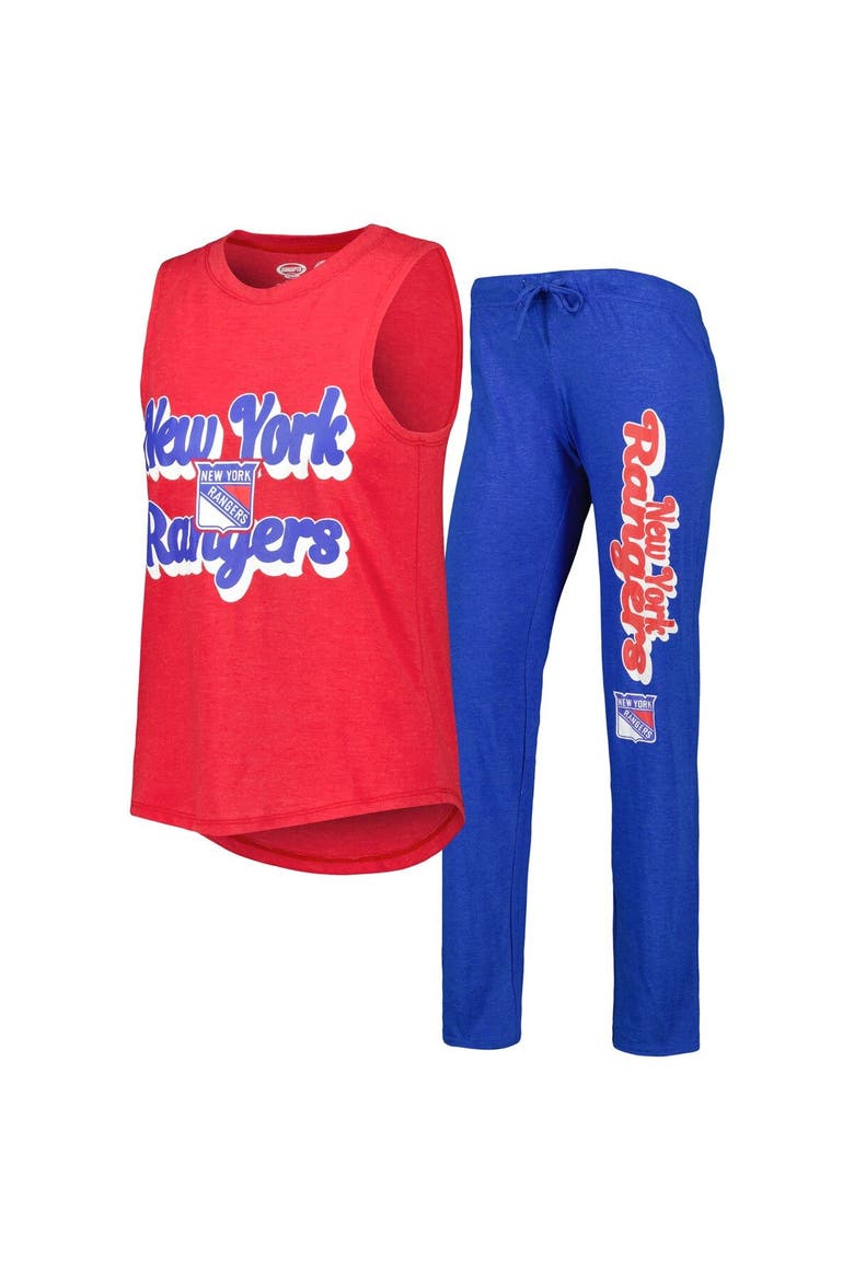 Women's Concepts Sport Heather Red/Heather Blue New York Rangers Meter Muscle Tank Top & Pants Sleep Set, Main, color, Blue