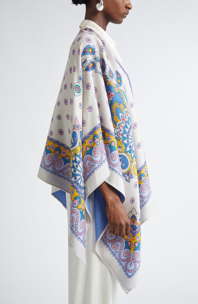 Etro Paisley & Daisy Print Wool Blend Cape, Alternate, color, 