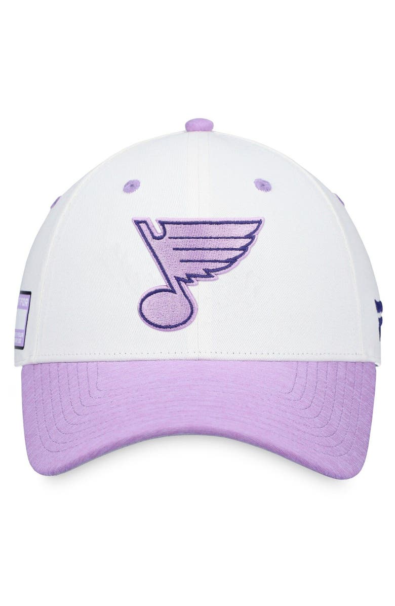 FANATICS Men's Fanatics Branded White/Purple St. Louis Blues 2022 Hockey Fights Cancer Authentic Pro Snapback Hat, Alternate, color, 