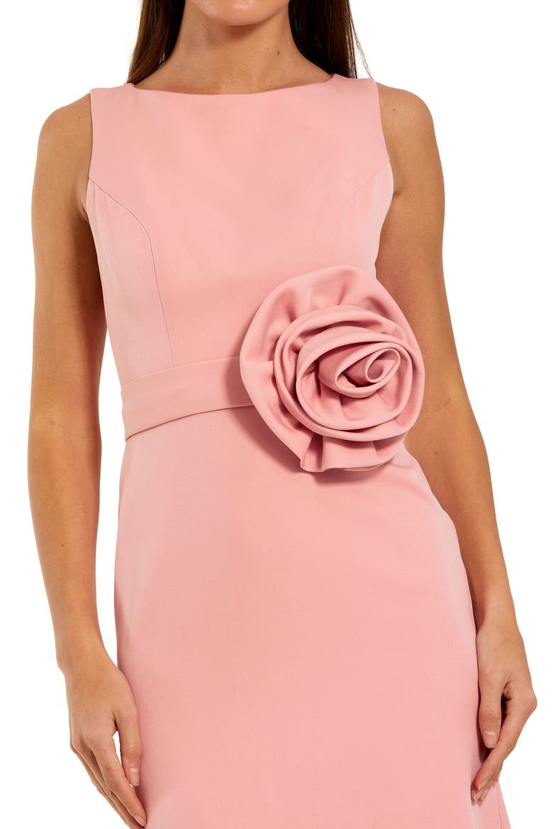 High Neck Sleeveless Crepe A Line Gown With Flower, Alternate, color, Rose
