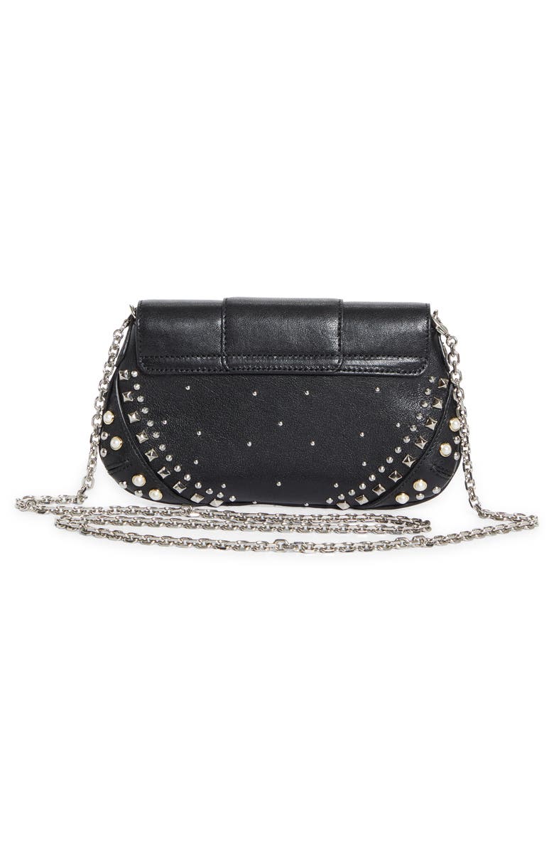 Jimmy Choo Bar Studded Leather Wallet on a Chain, Alternate, color, Black/ Ivory/ Antique Silver