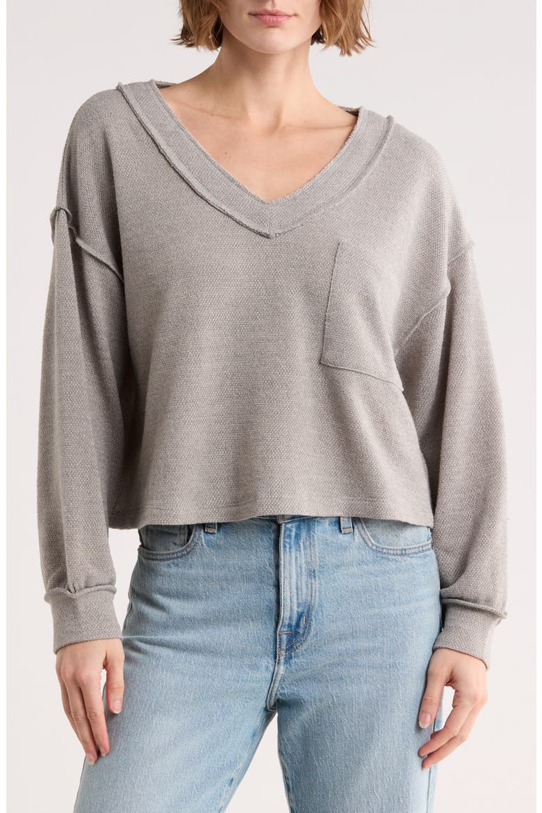 V-Neck Long Sleeve Top, Main, color, GREY