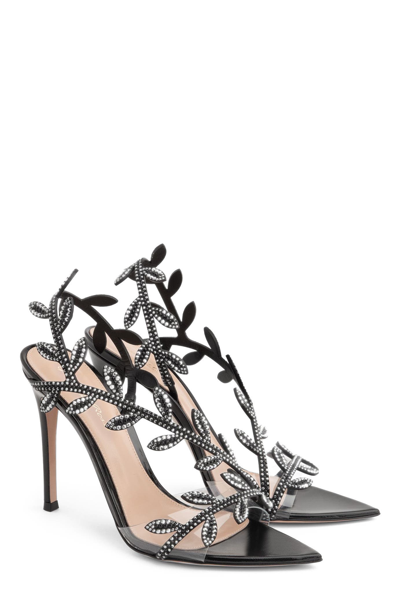 Crystal Flavia Sandal, Alternate, color, Black Leather