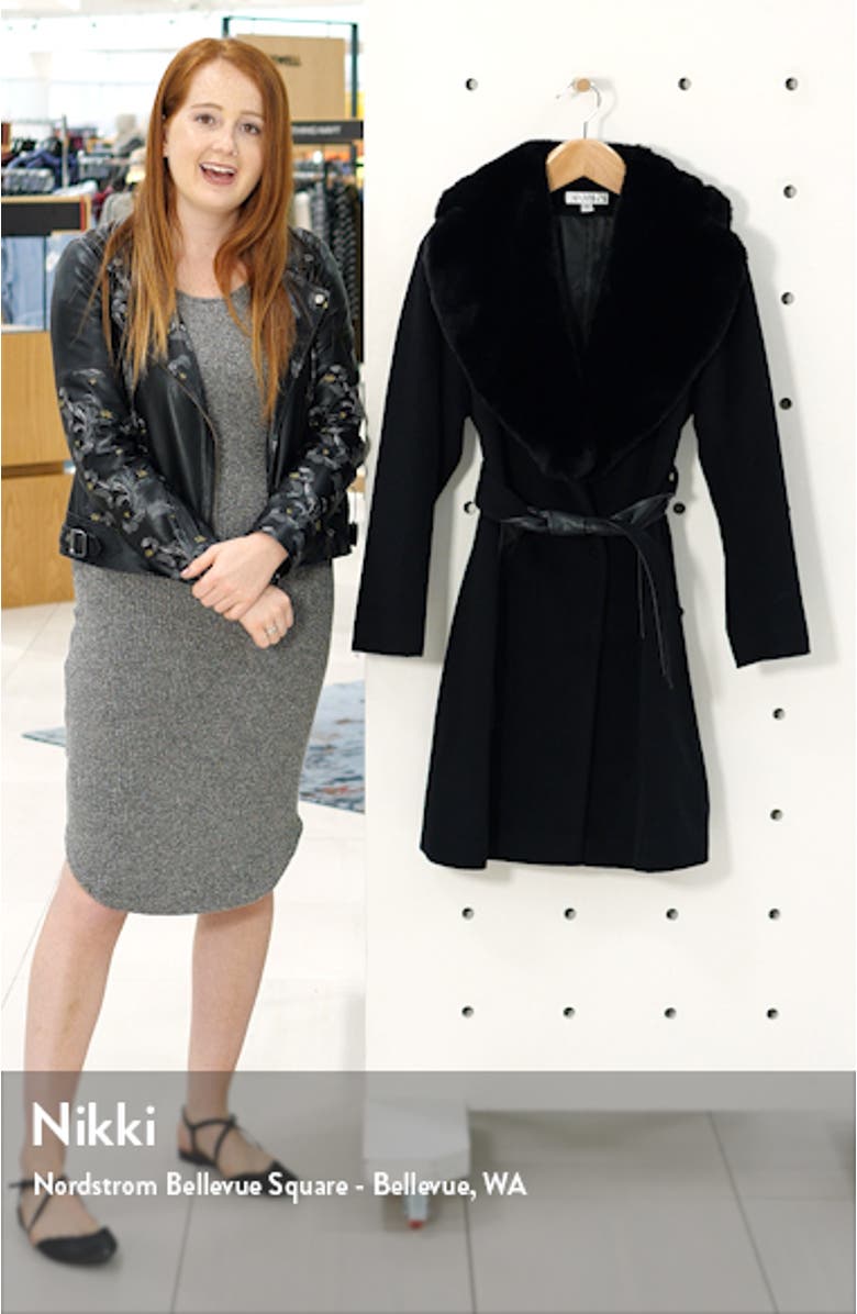 Faux Leather & Wool Blend Coat with Faux Fur Collar, sales video thumbnail