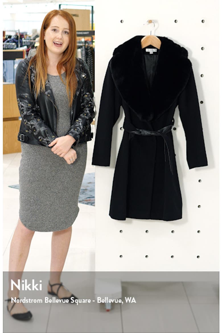 Faux Leather & Wool Blend Coat with Faux Fur Collar video
