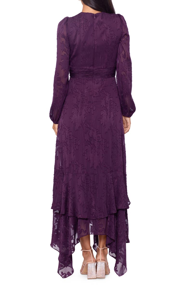 Xscape Evenings Floral Long Sleeve Metallic Chiffon Gown, Alternate, color, 