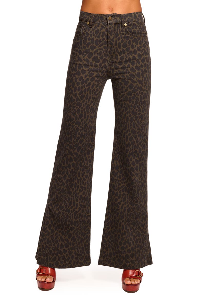 Tyra Print Flare Jeans, Main, color, DEEP OLIVE ANIMAL