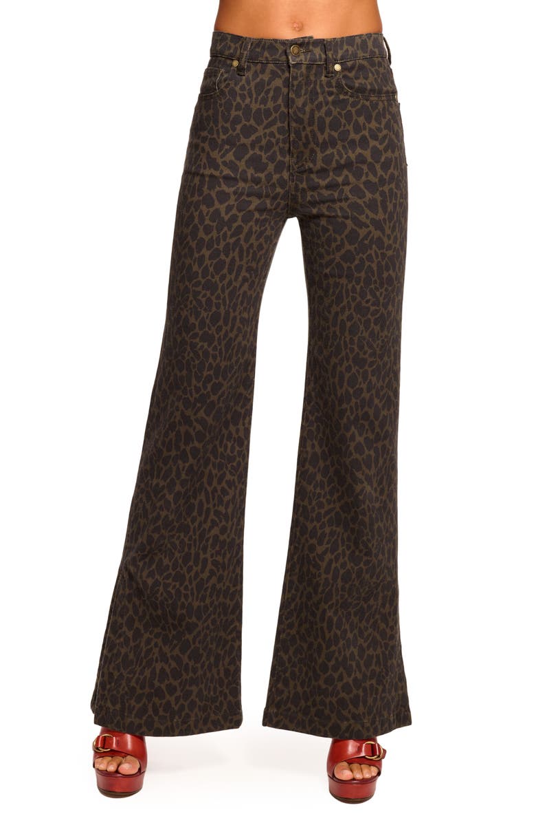 Ramy Brook Tyra Print Flare Jeans, Main, color, Deep Olive Animal