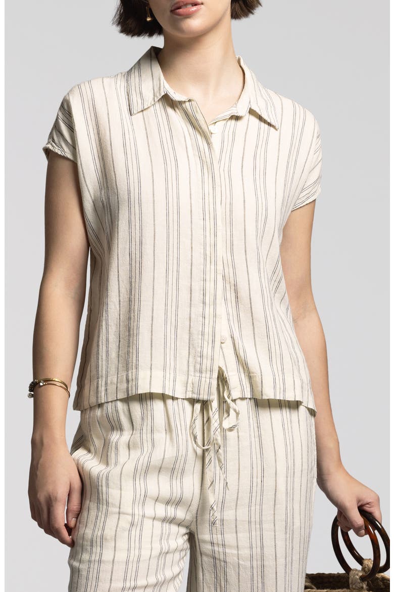 Stripe Linen Blend Shirt, Main, color, IVORY ST3004