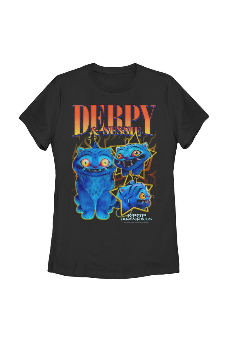 Women's KPop Demon Hunters Derpy and Sussie Friends  Graphic T-Shirt, Main, color, Black
