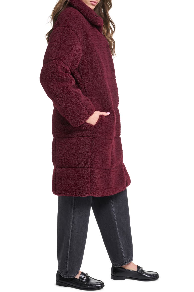 Quilted Fleece Long Teddy Coat, Alternate, color, OXBLOOD