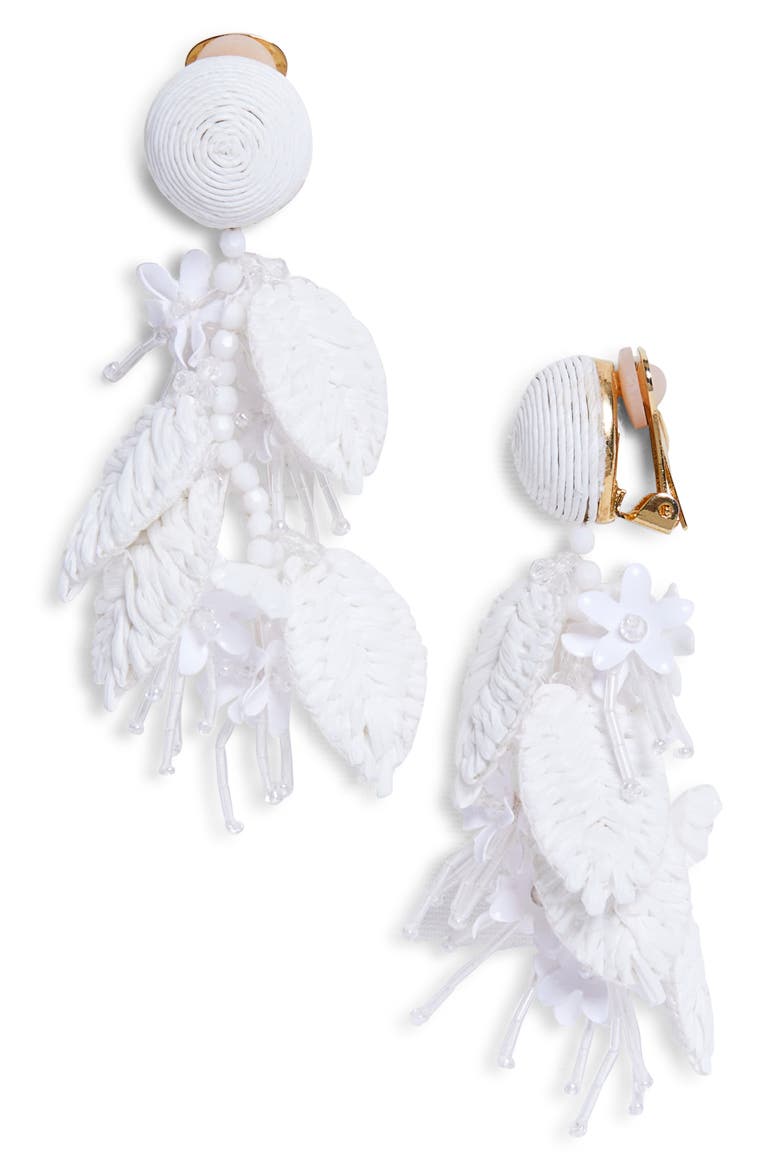 Raffia Tassel Bouquet Clip-On Earrings, Main, color, WHITE