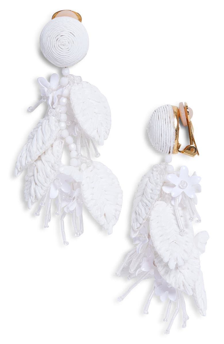 Oscar de la Renta Raffia Tassel Bouquet Clip-On Earrings, Main, color, White