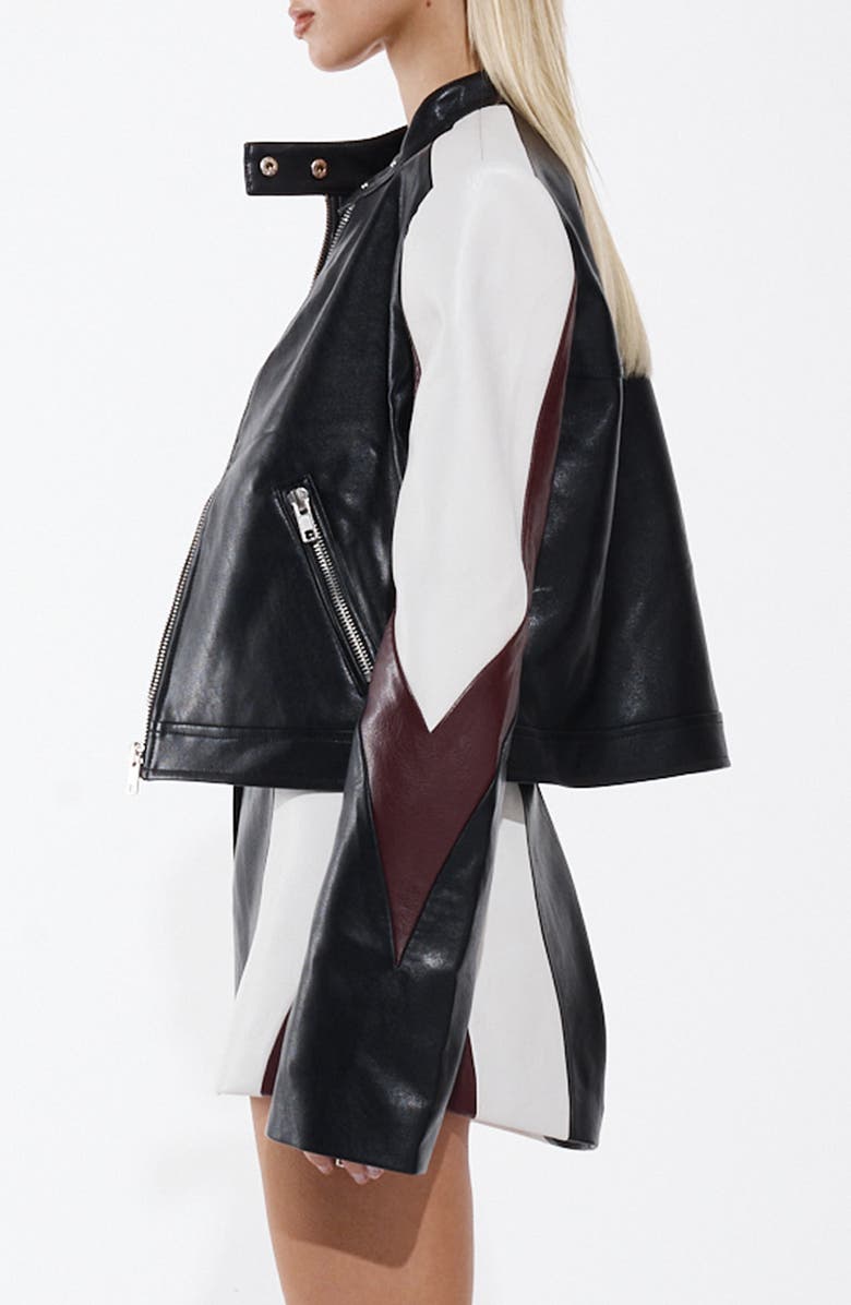 BY.DYLN Rhiannon Colorblock Faux Leather Biker Jacket, Alternate, color, Black