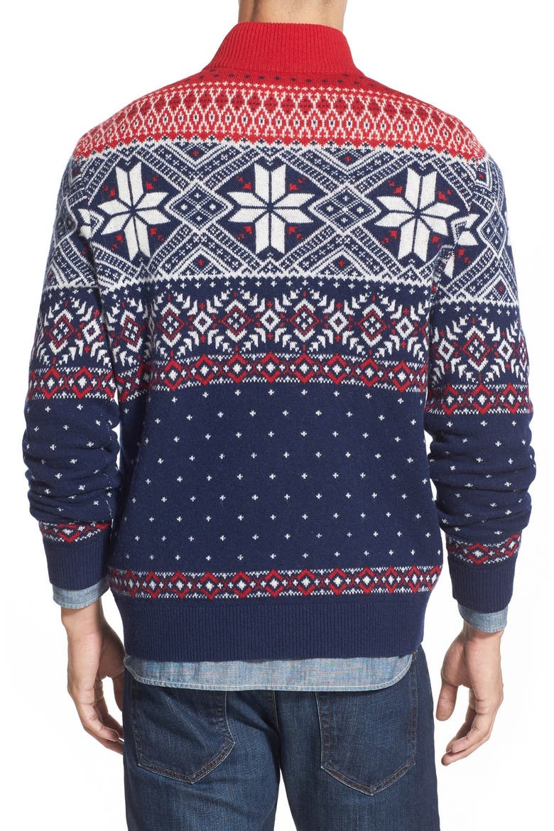 Fair Isle Quarter Zip Sweater, Alternate, color, DEEP BAY